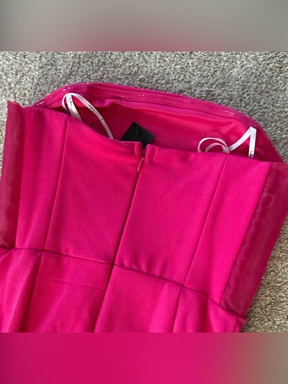 NWT Lulus Strapless Pink Midi Dress with sheer side panel, button details & slit - Picture 9 of 13